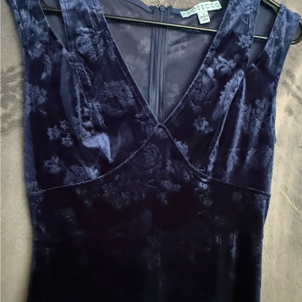 Story of My Dress Velvet Floral Wedding Dress - Deep Blue